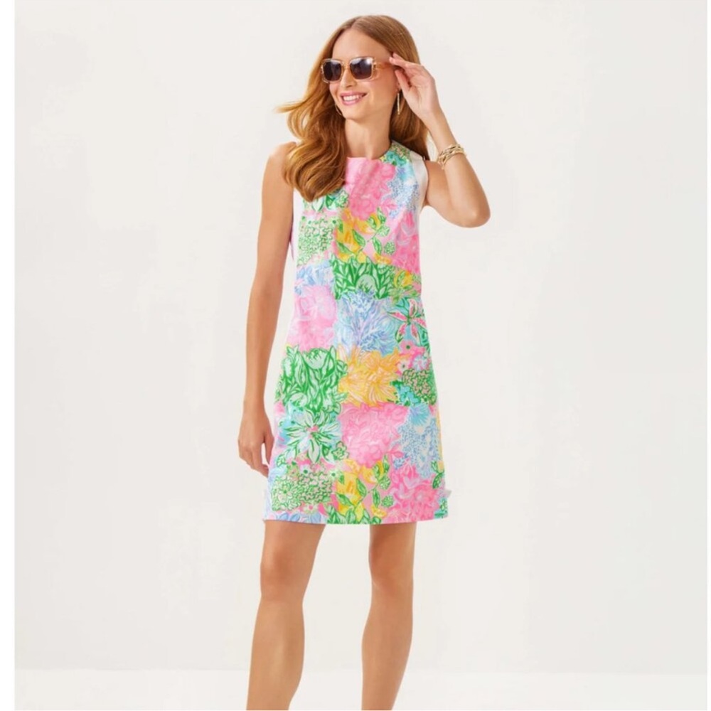 NWT 2025 Lilly Pulitzer Beckler Shift Dress 4 Multi Bright Delight Patch Ret$198